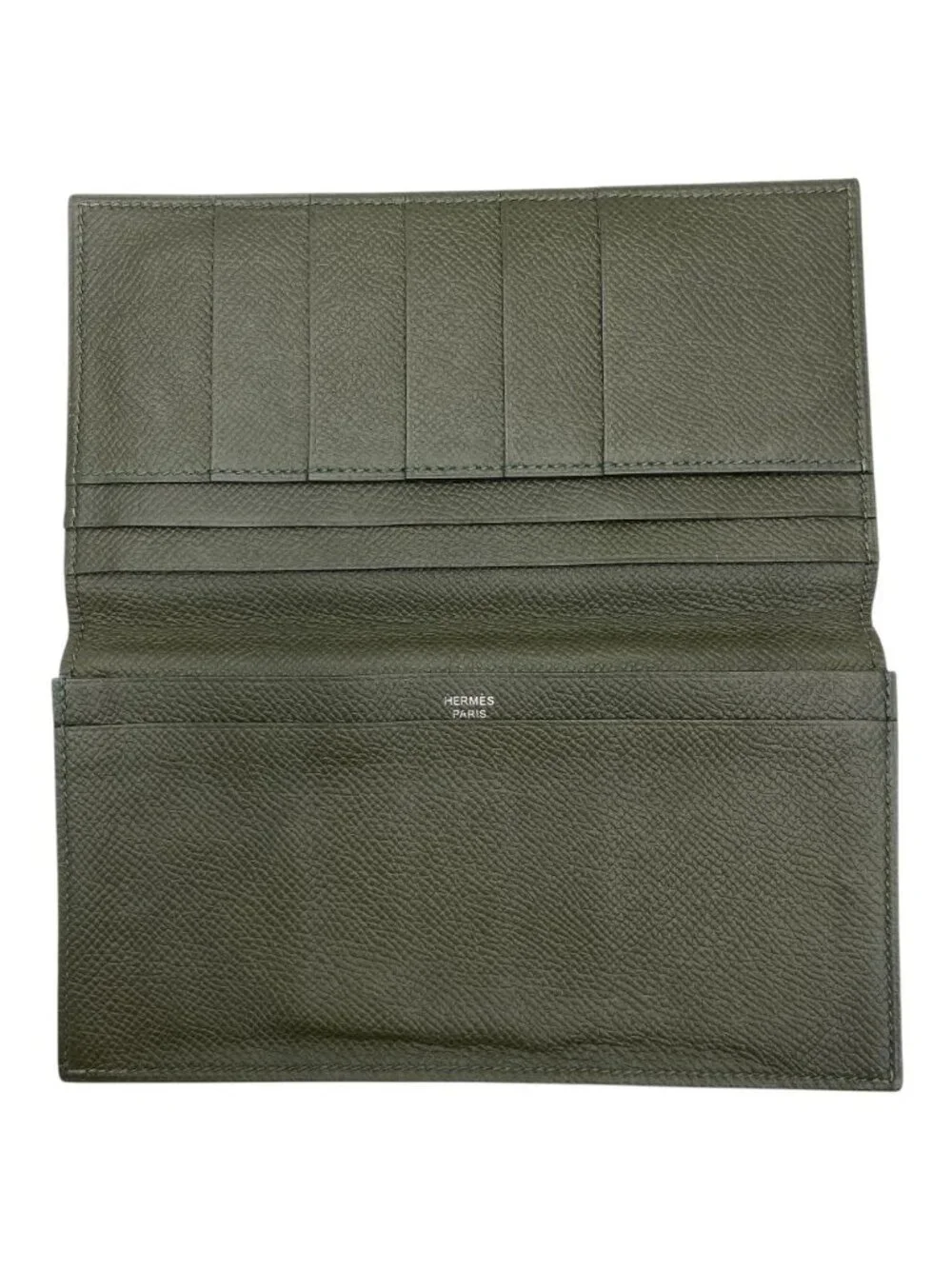 Hermes Mc2 Fleming Wallet Bifold Bill Card Slot Veau Epsom Khaki Green Compact